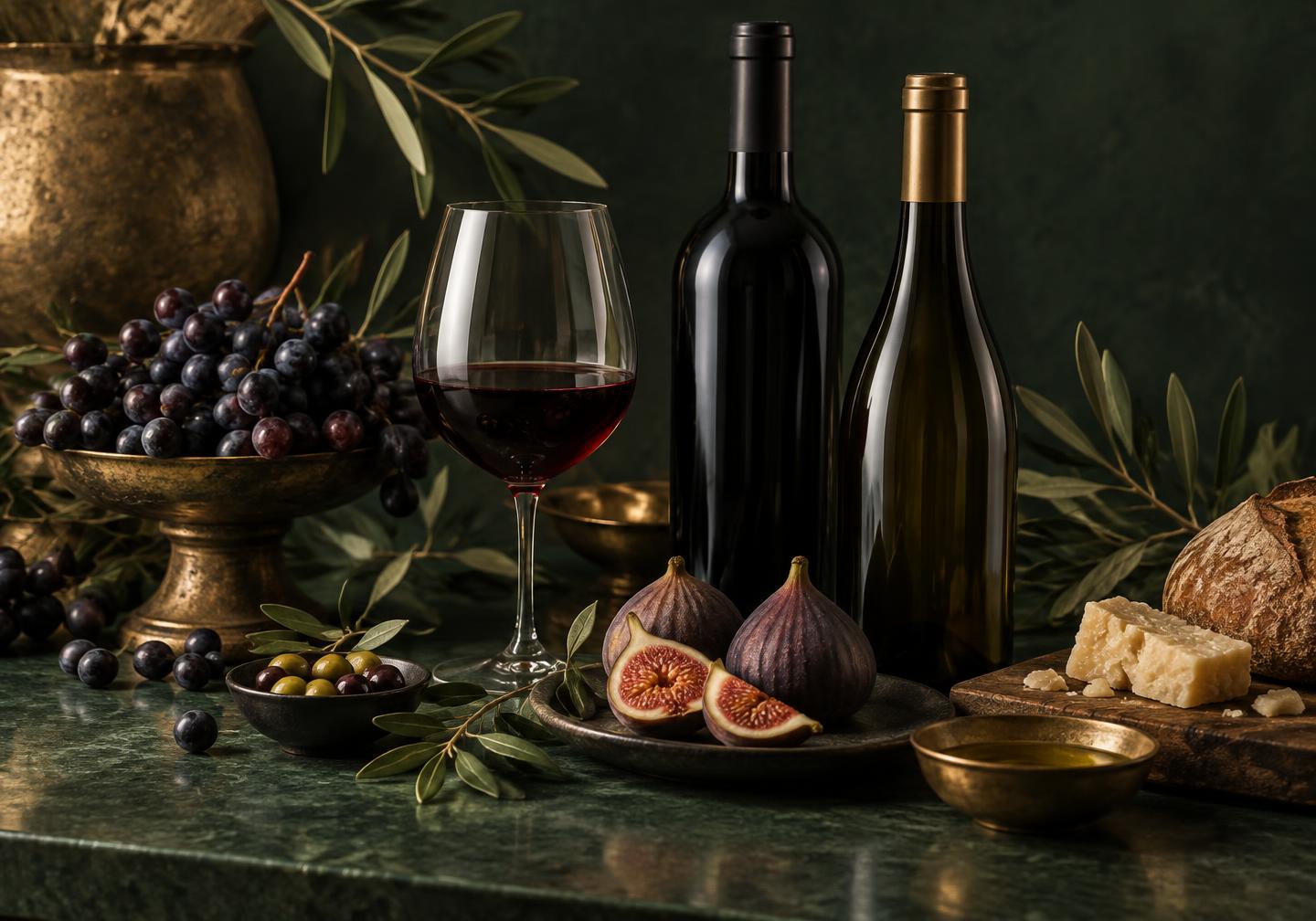 Wein und mediterrane Zutaten